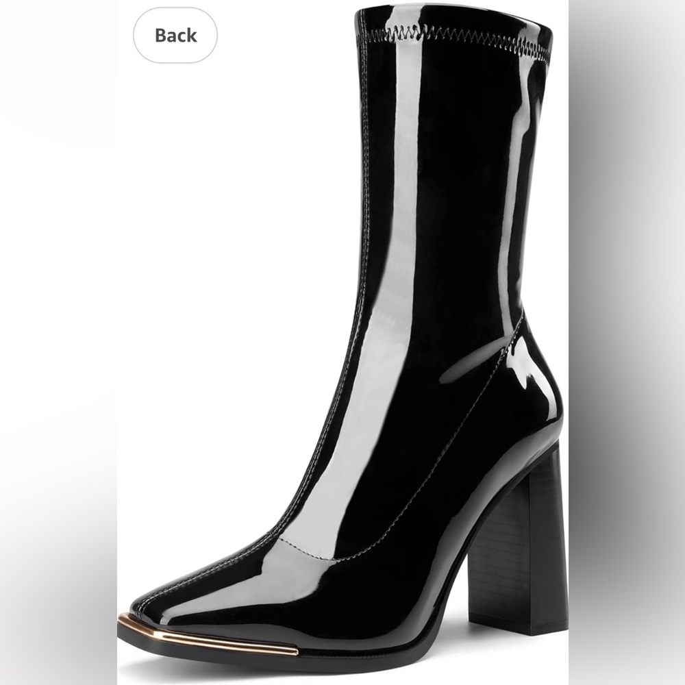 Square Toe Block Heel Mid Calf Boot